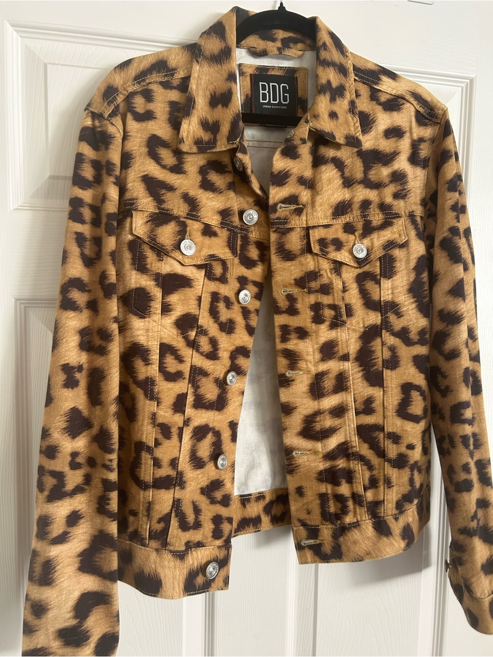 BDG urban outfitters Leopard Print Jean Jacket in Tan and Brown